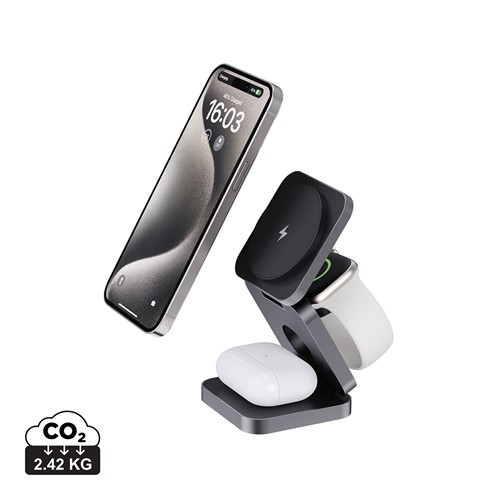 Chargeur 15W pliable 3 en 1 en aluminium recyclé RCS  Terra
