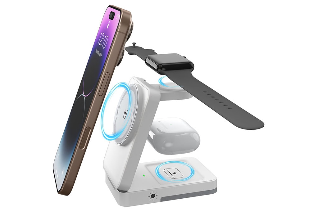 Station de recharge magnétique 3-en-1 pliable avec lumière LED